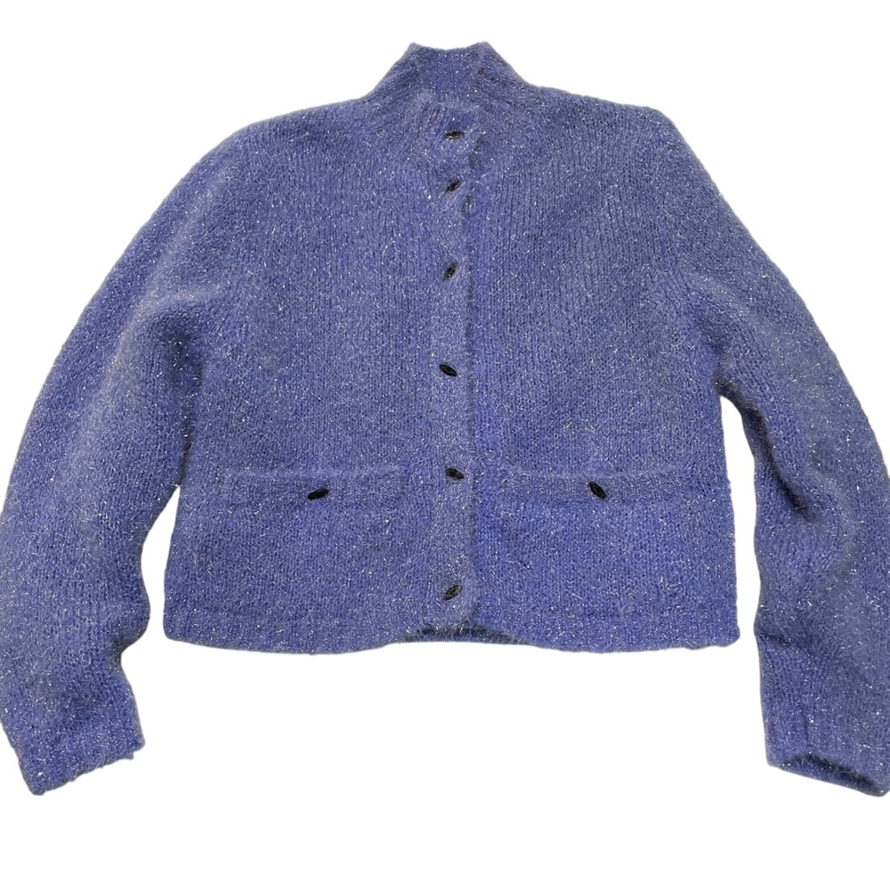 Jamie Sadock Womens Cardigan Sweater Medium Purple Fuzzy Knit Button Down‎ Lined